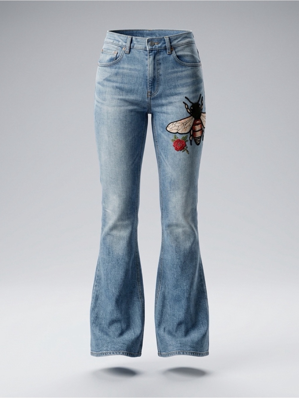Gucci Light Blue Embroidered Bee Flare Jeans